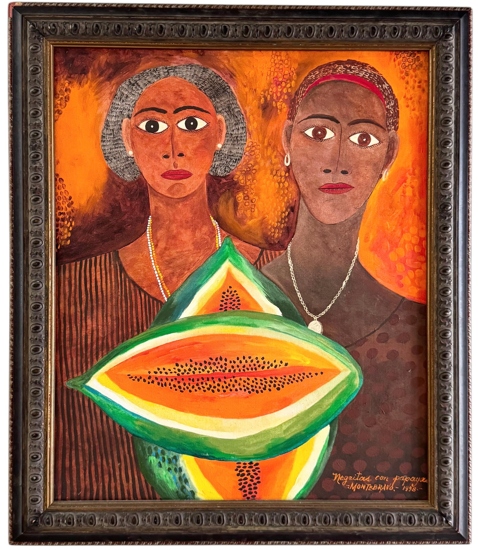 JOSE GARCIA MONTEBRAVO Cuban Folk Art Painting: Acrylic on canvas 28.5 x 20 in, 30.5 x 22 in (framed)