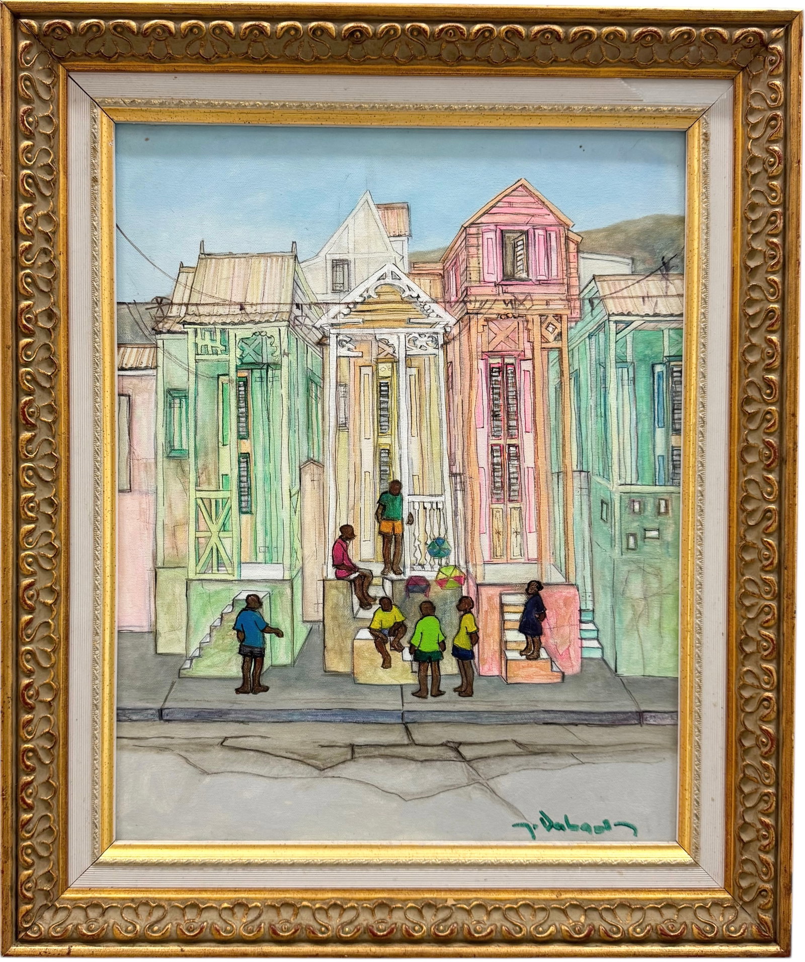 YORDAN DABADY (b. 1962, Haitian) Street Scene: Acrylic on canvas 20 x 16 in, 25 x 21 in (framed)