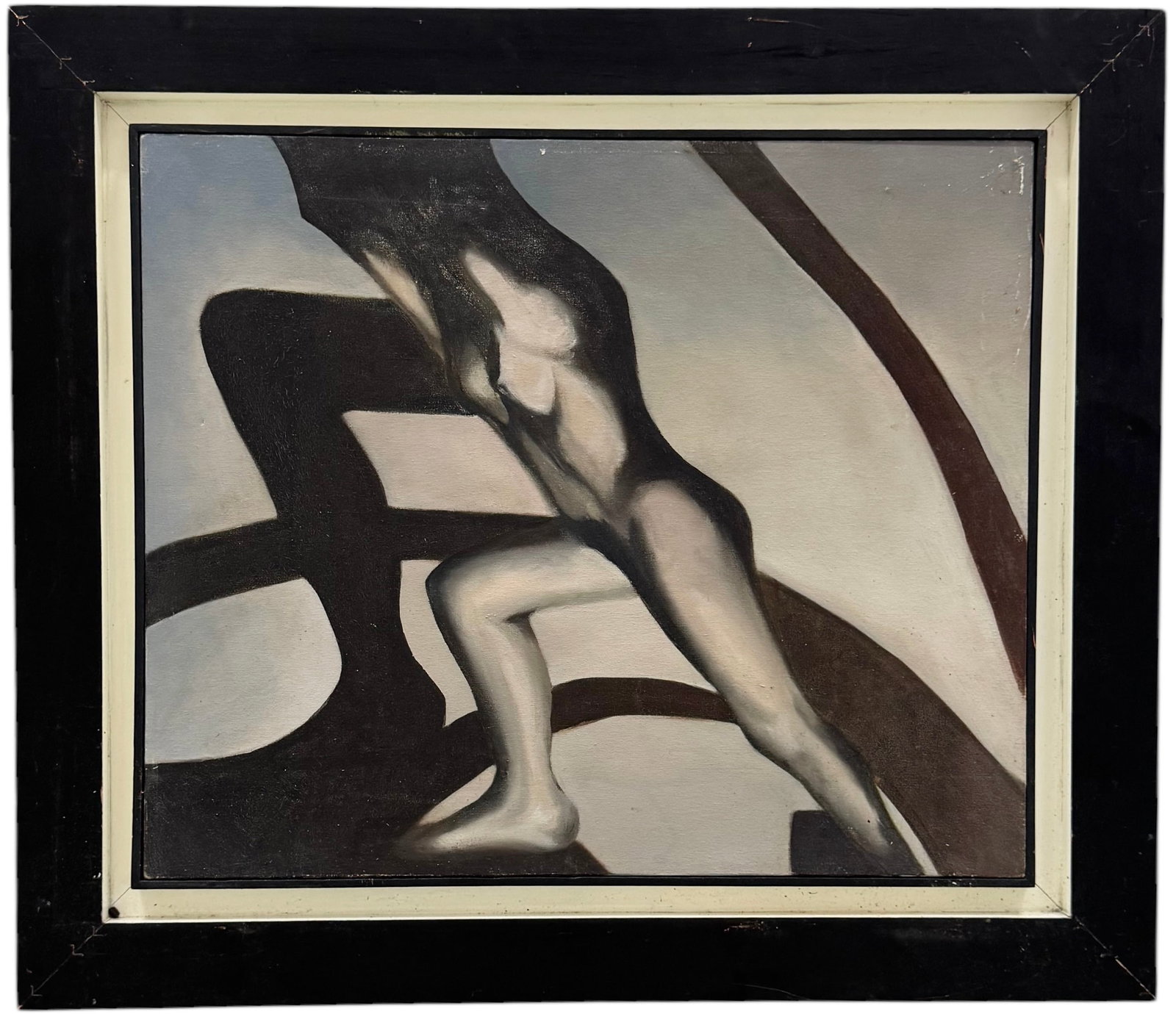Vintage Art Deco Style Nude Abstract Oil On Canvas Unsigned: Oil on canvas 23.5 x 19.5 in, 30.5 x 26.5 in (framed)