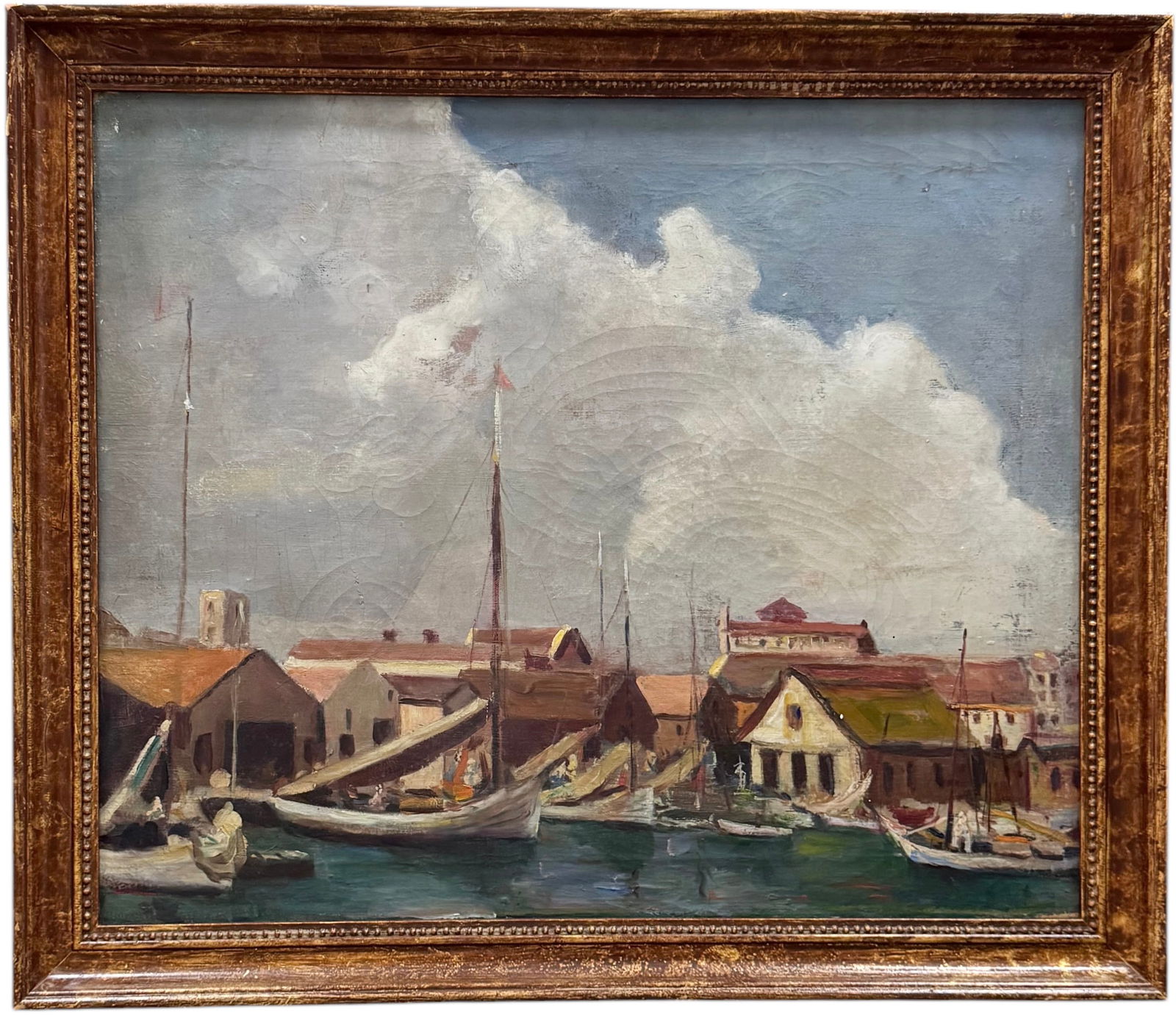 Antique American School Impressionist California Harbor Scene Illegible Signature (1 of 4)
