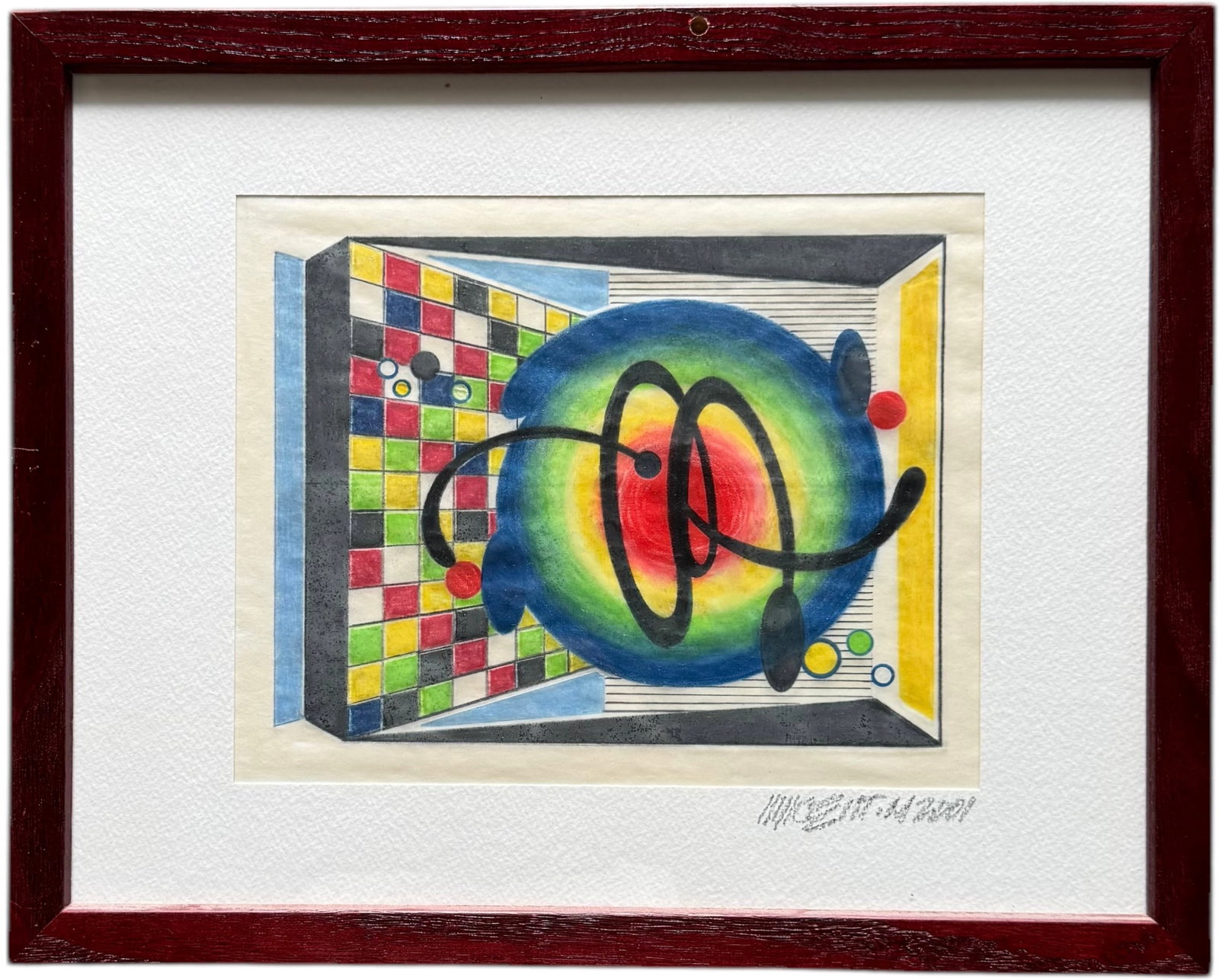 VINCENTE NOTARILE (20th c, American) Futurist Geometric Colored Drawing: 15 x 12 in (framed)