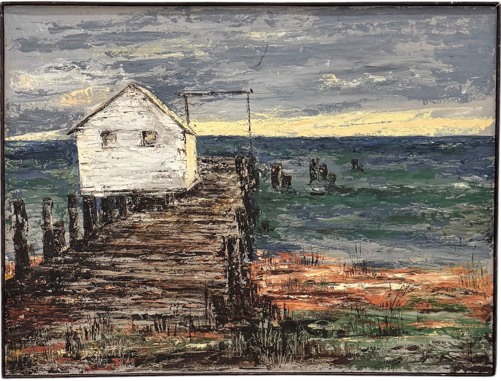 Large Mid-Century 1960's American School Florida Coastal Scene, Signed (1 of 3)