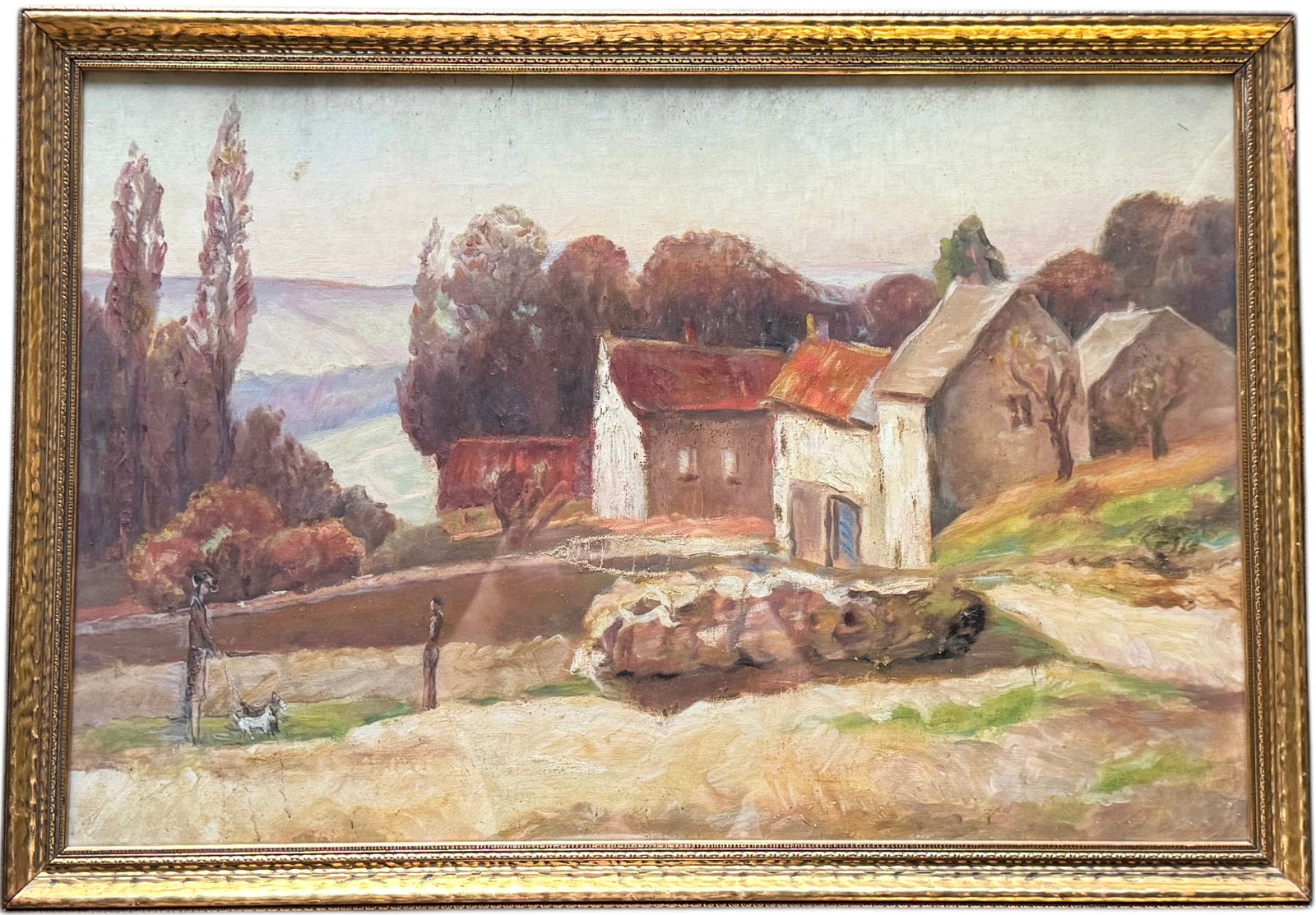 Antique American School Impressionist Landscape: Oil on canvas 36 x 24 in, 39.5 x 27.5 in (framed)
