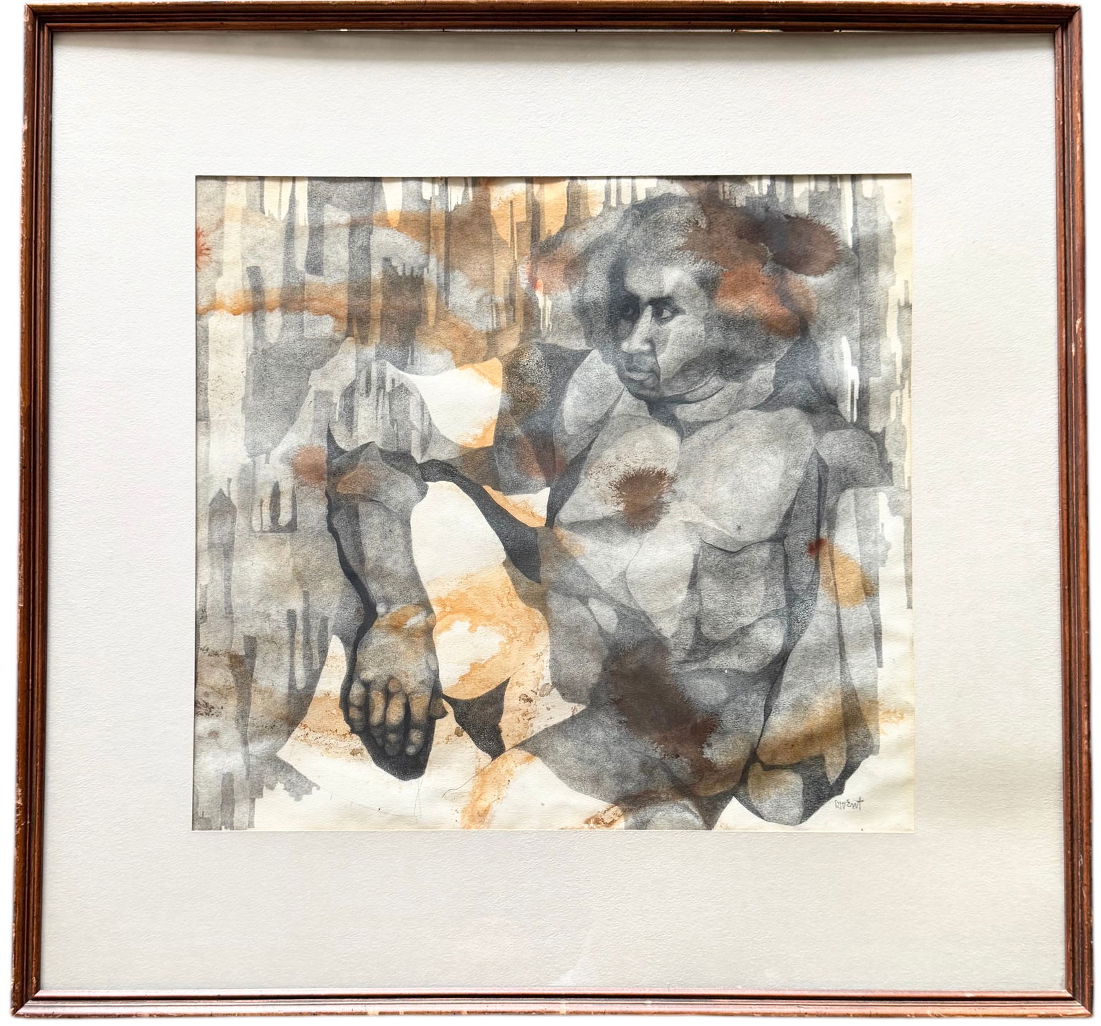 Mid-Century Figural Abstract Mixed Media, Black Art, Signed Illegibly (1 of 3)