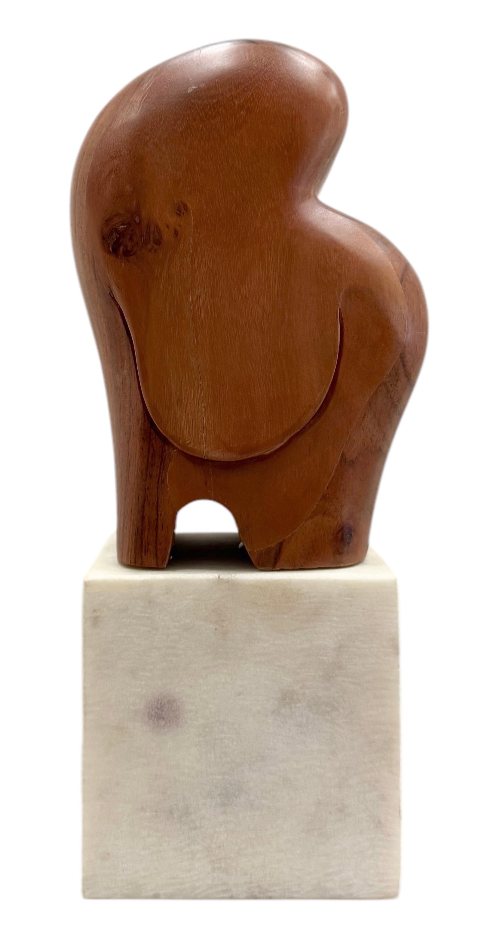 Carved Mid-Century Modern Wood Sculpture On Marble Base: 13 x 4 x 4.5 in