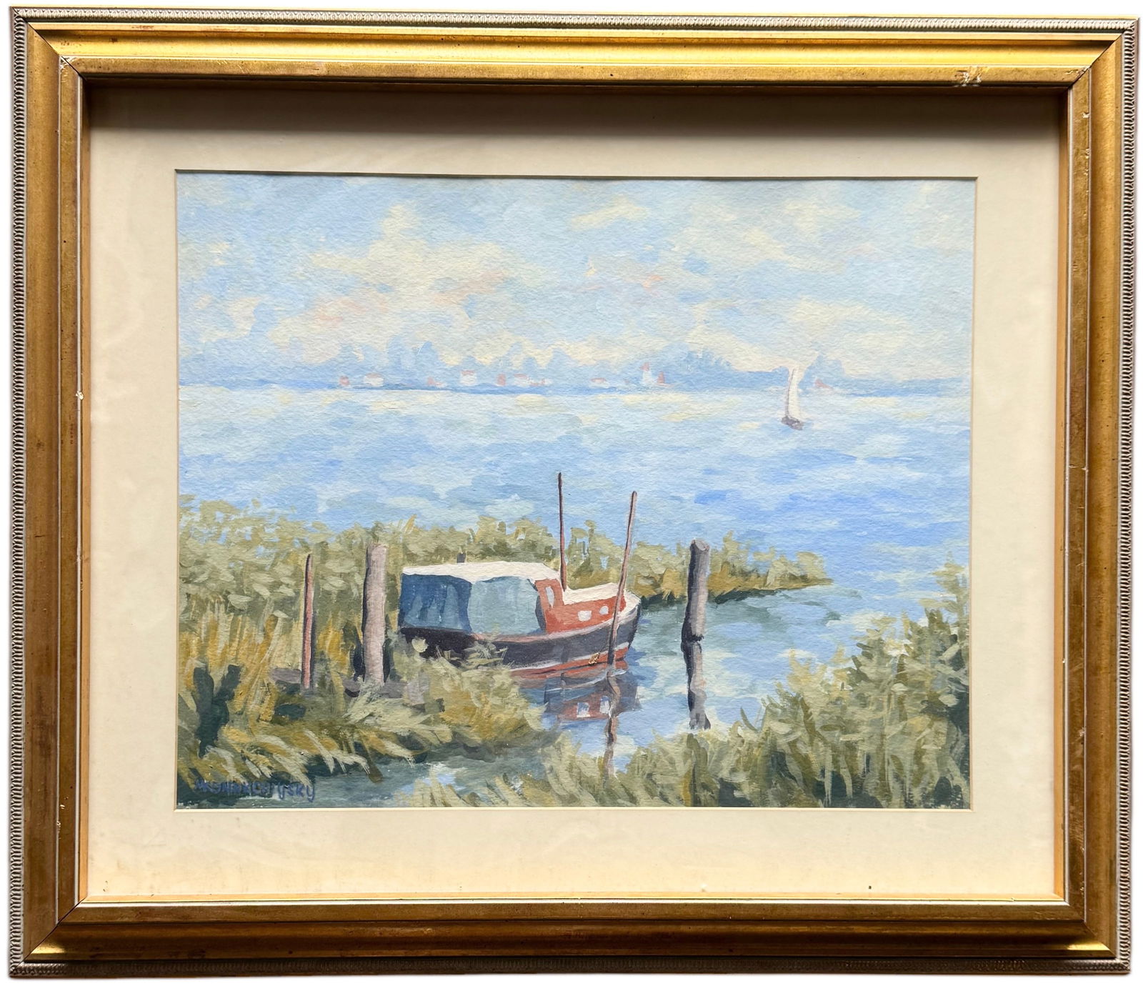 Russian School Impressionist Coastal Landscape With Boats, Signed (1 of 3)