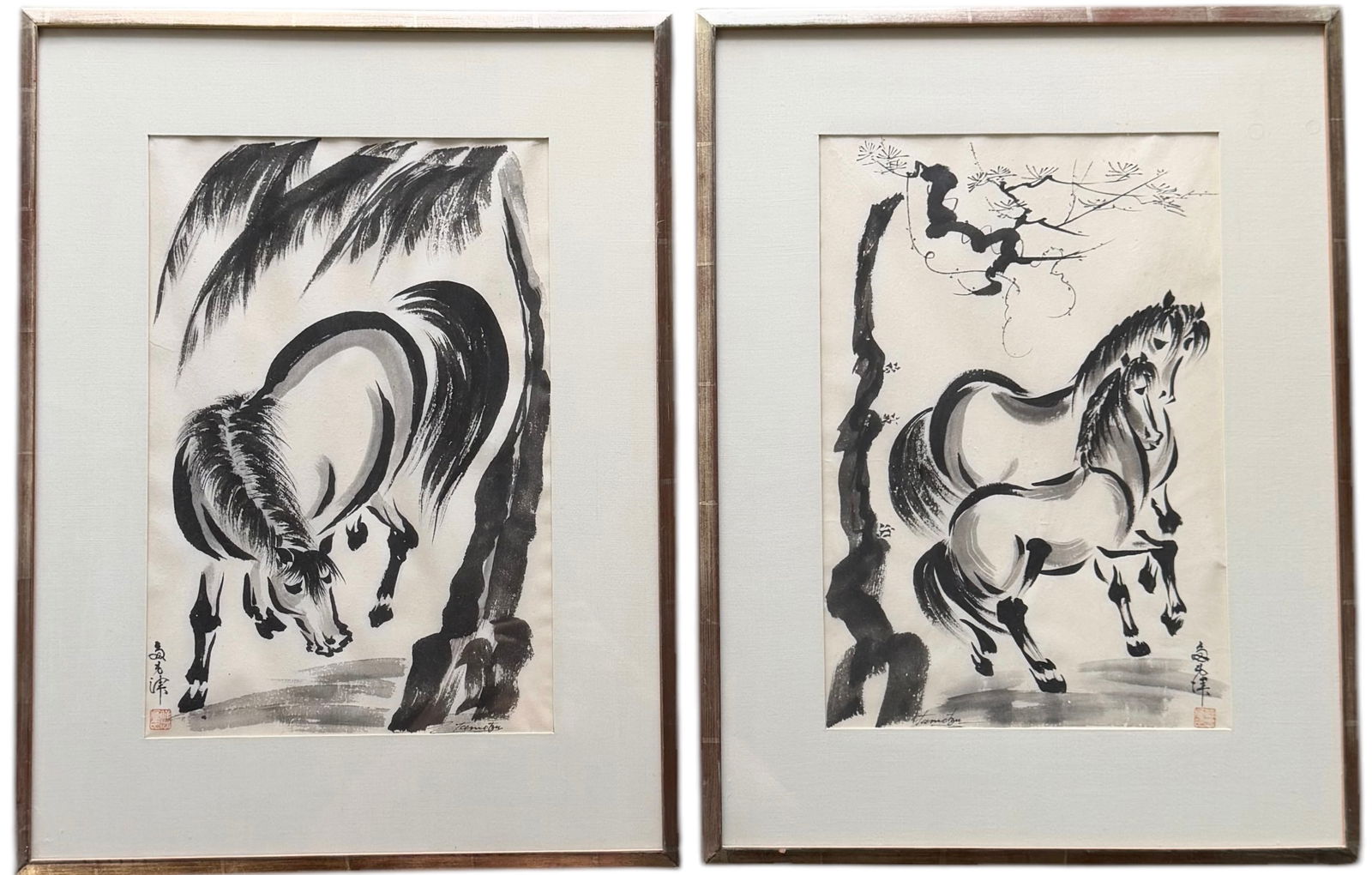 Chuzo Tamotzu (1891 - 1975, Japanese) Pair Of Watercolors Of Horses (1 of 4)
