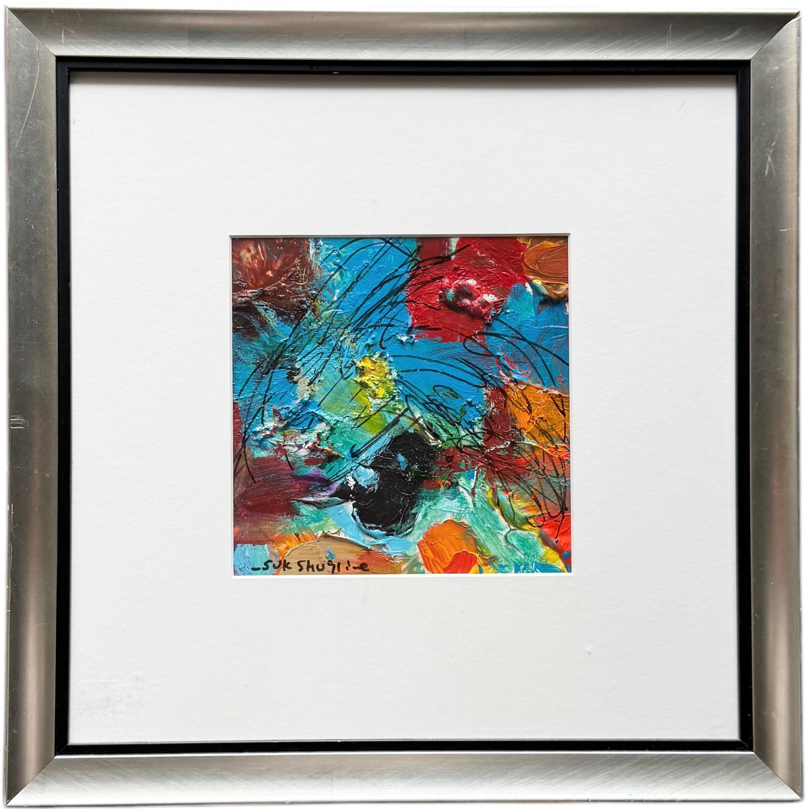 Suk Shuglie, Nicely Framed Abstract Pennsylvania Artist: 7 x 7 in, 16 x 16 in (framed)