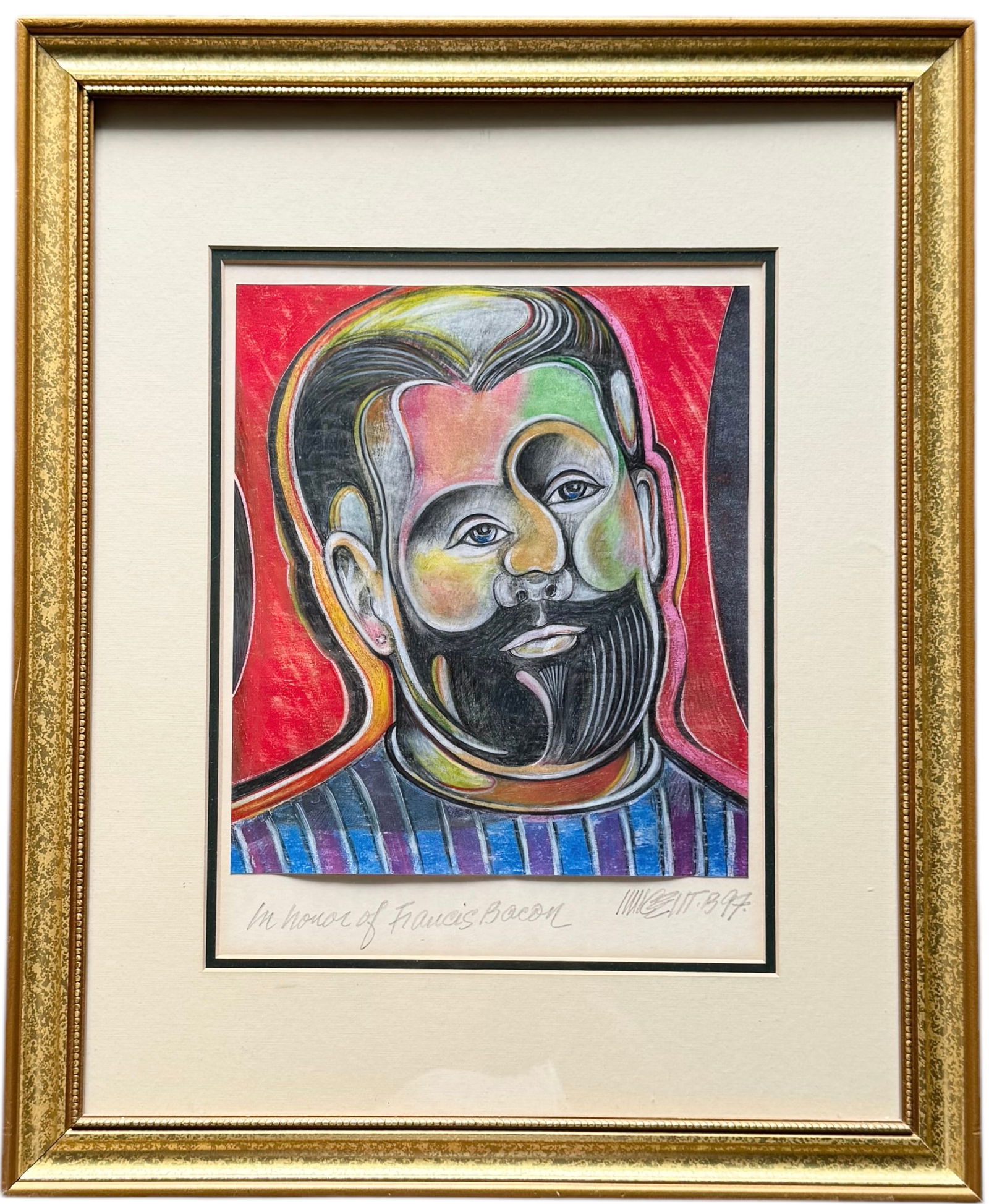 VINCENTE NOTARILE (20th c, American) Francis Bacon: Colored drawing 22.5 x 18.5 in (framed)