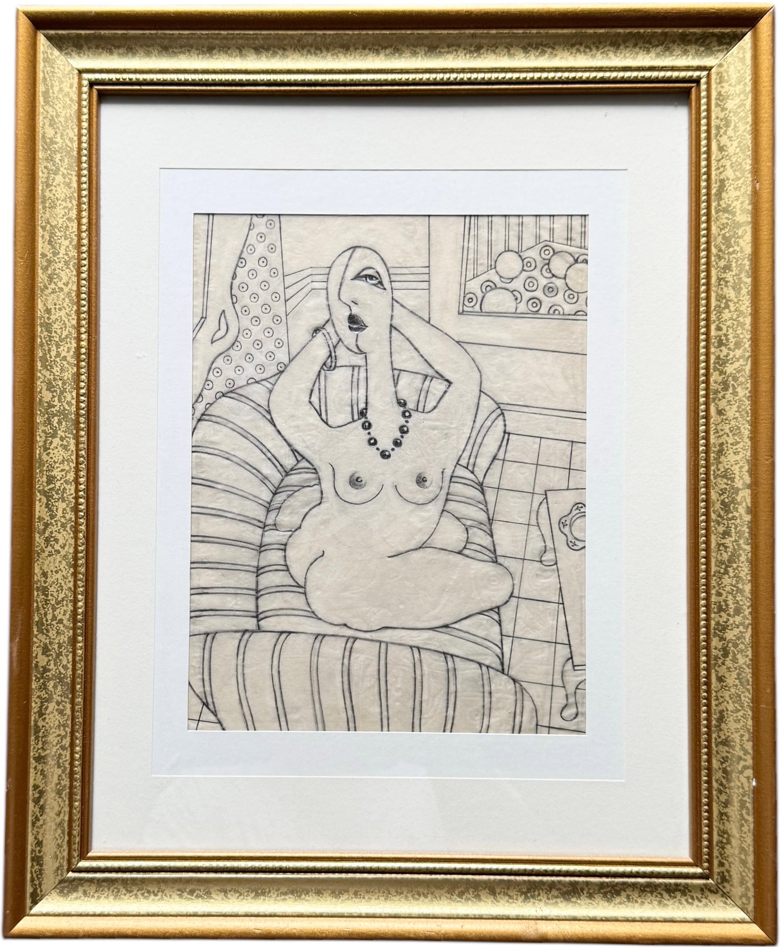 VINCENTE NOTARILE (20th c, American) Cubist Nude Drawing: 16.5 x 13.5 in (framed)