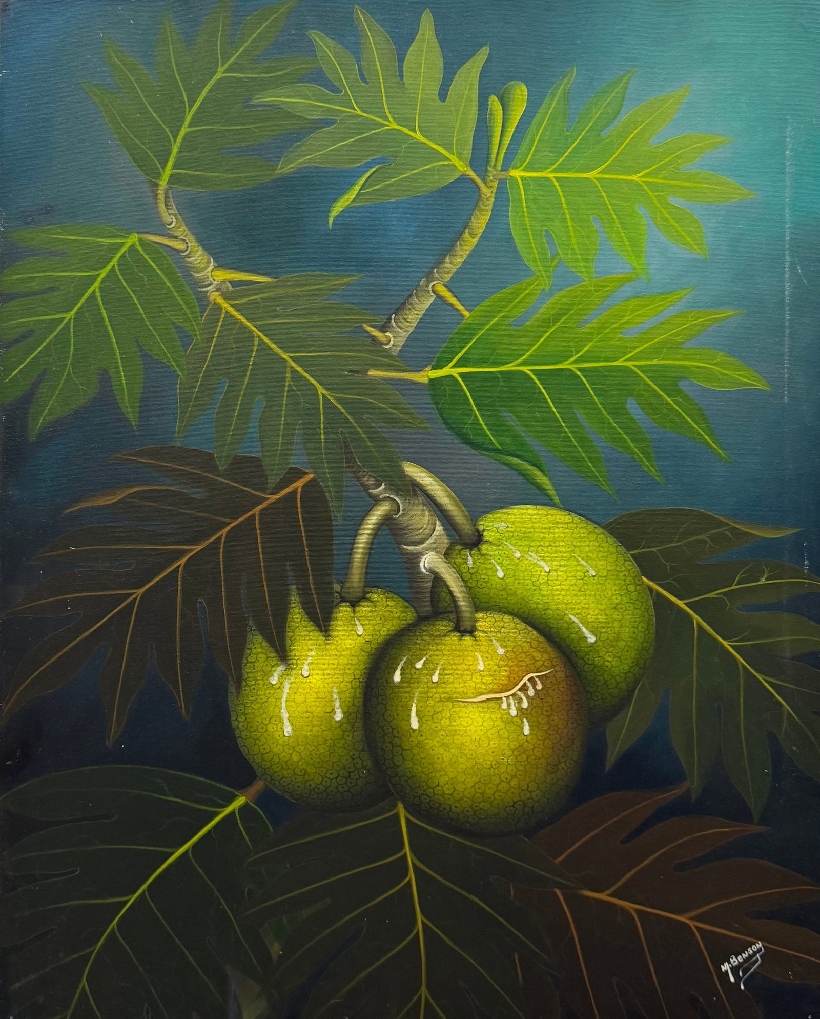 MYRTIL BENSON (20th c, Haitian) Breadfruit: Oil on canvas 24 x 30 in