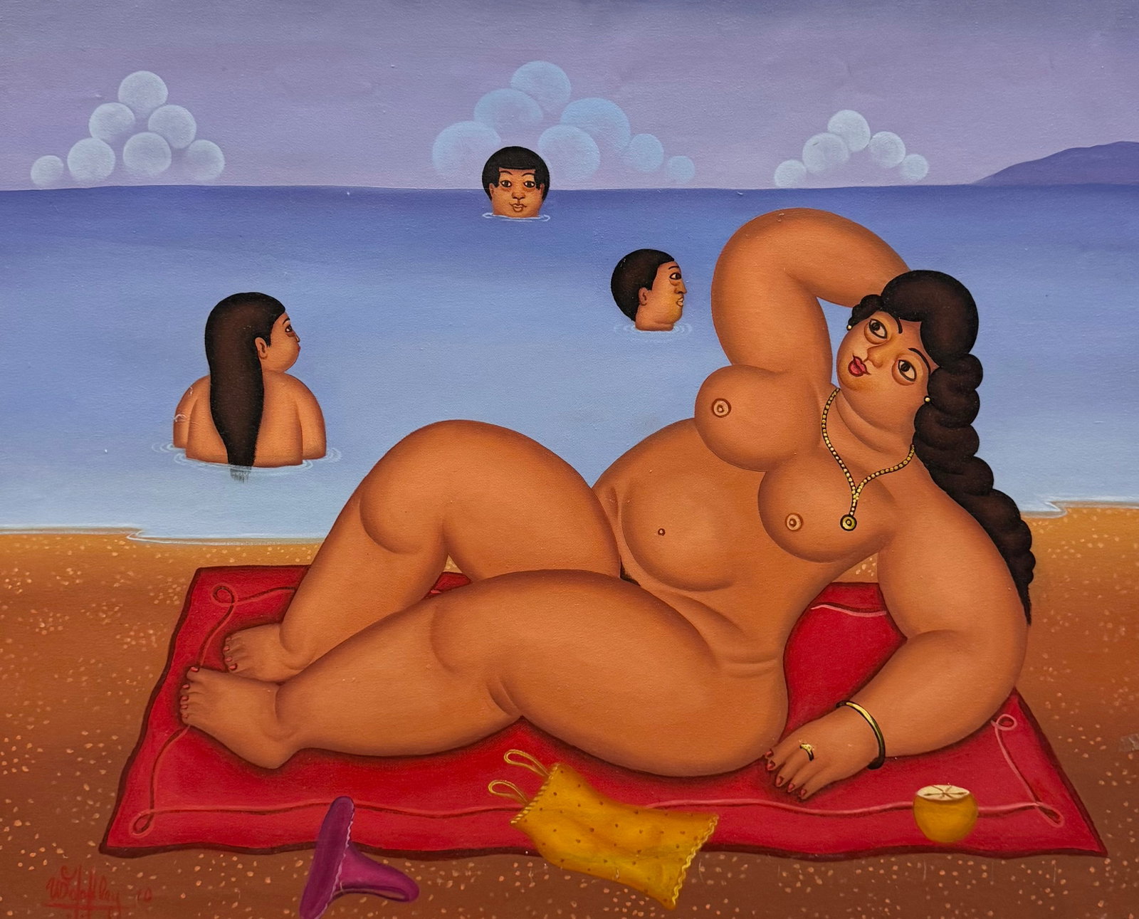 WOODLEY NELSON (b. 1972, Haitian) Beach Nude: Oil on canvas 24 x 30 in