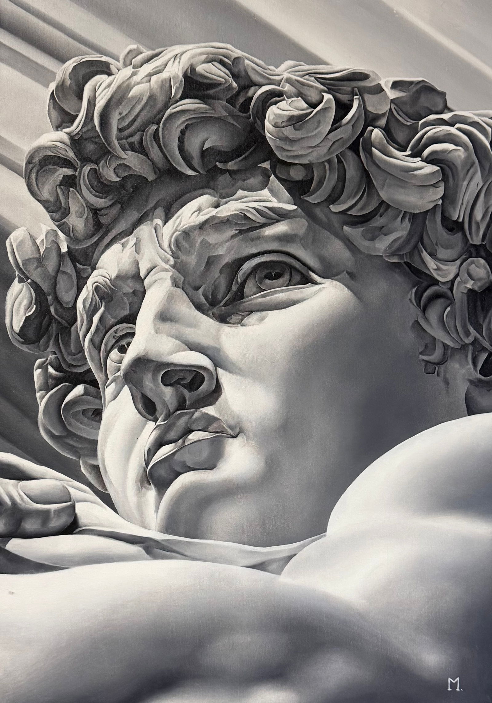 Large Contemporary Finely Painted Academic Portrait Of A Roman Sculpture Monogrammed (1 of 3)