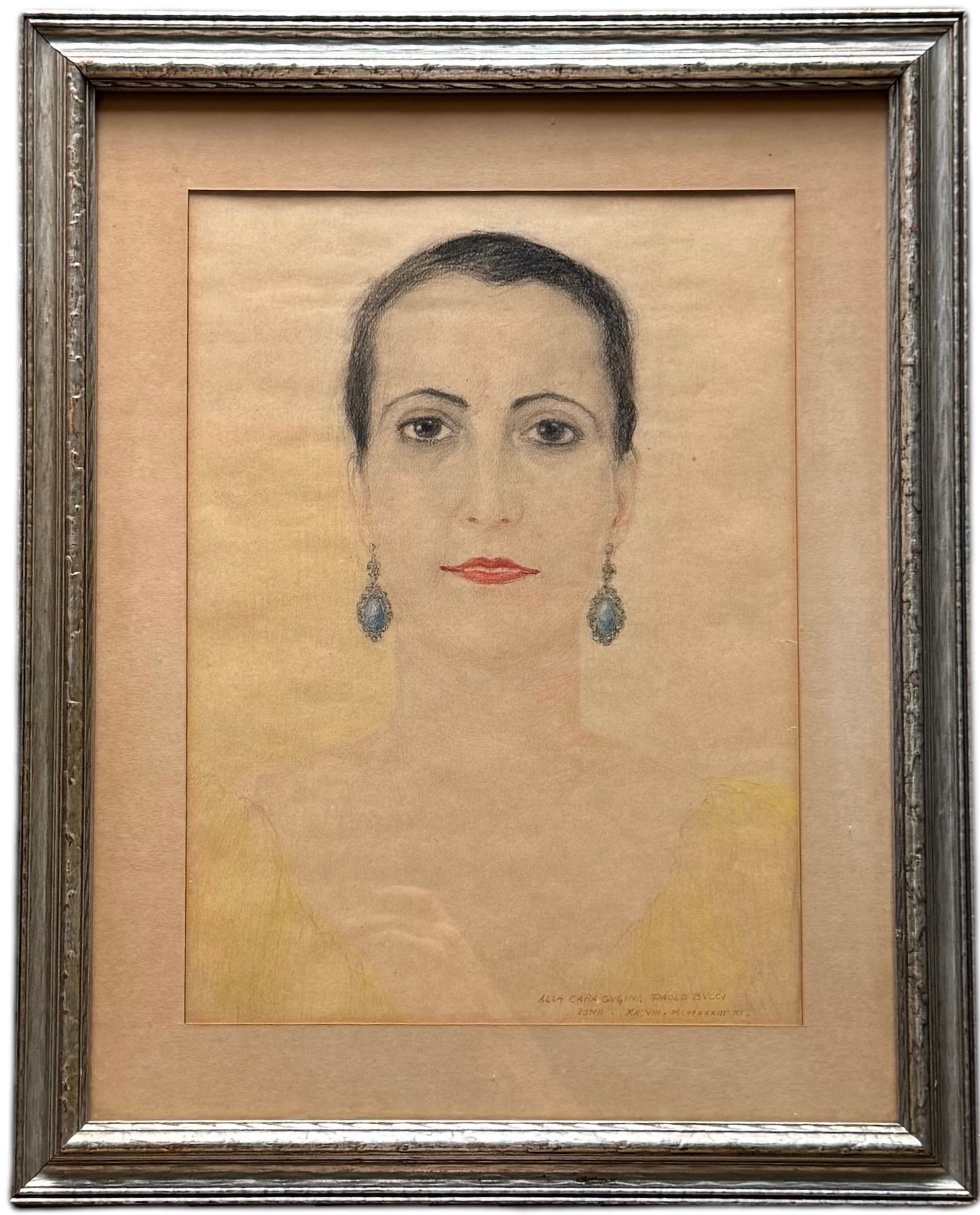 Nicely Framed Vintage Drag Portrait Colored Drawing Signed, Gay Interest (1 of 3)