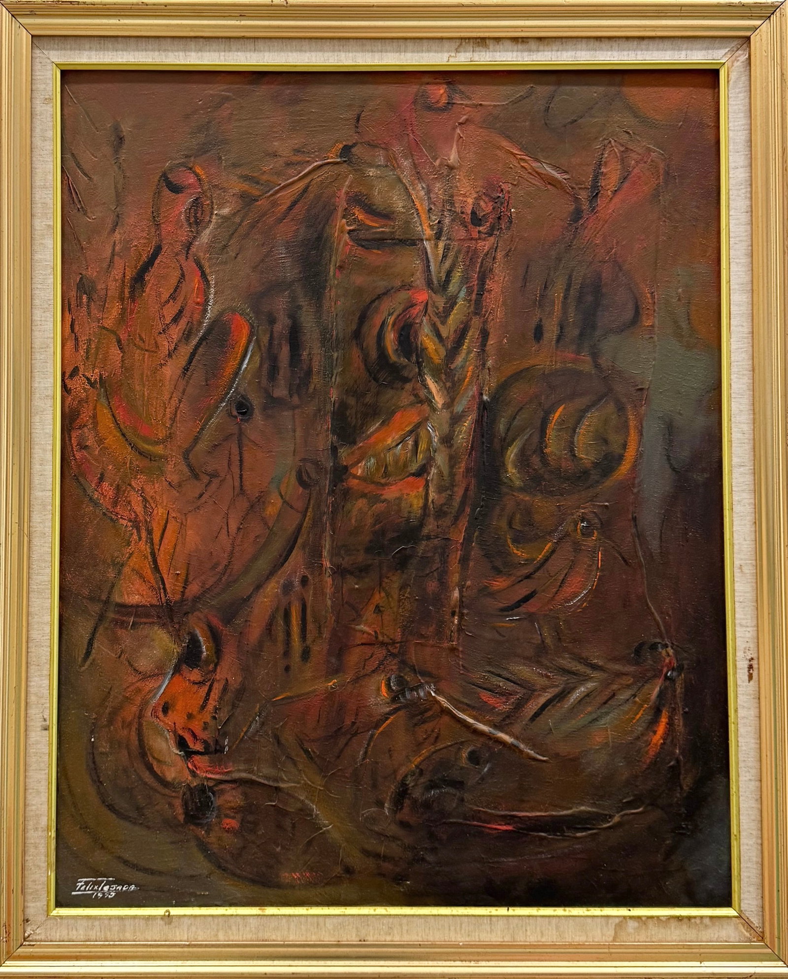 FELIX TEJADA (20th c, Dominican Republic) Abstract: Oil on canvas 30 x 24 in, 34.5 x 28.5 in (framed)
