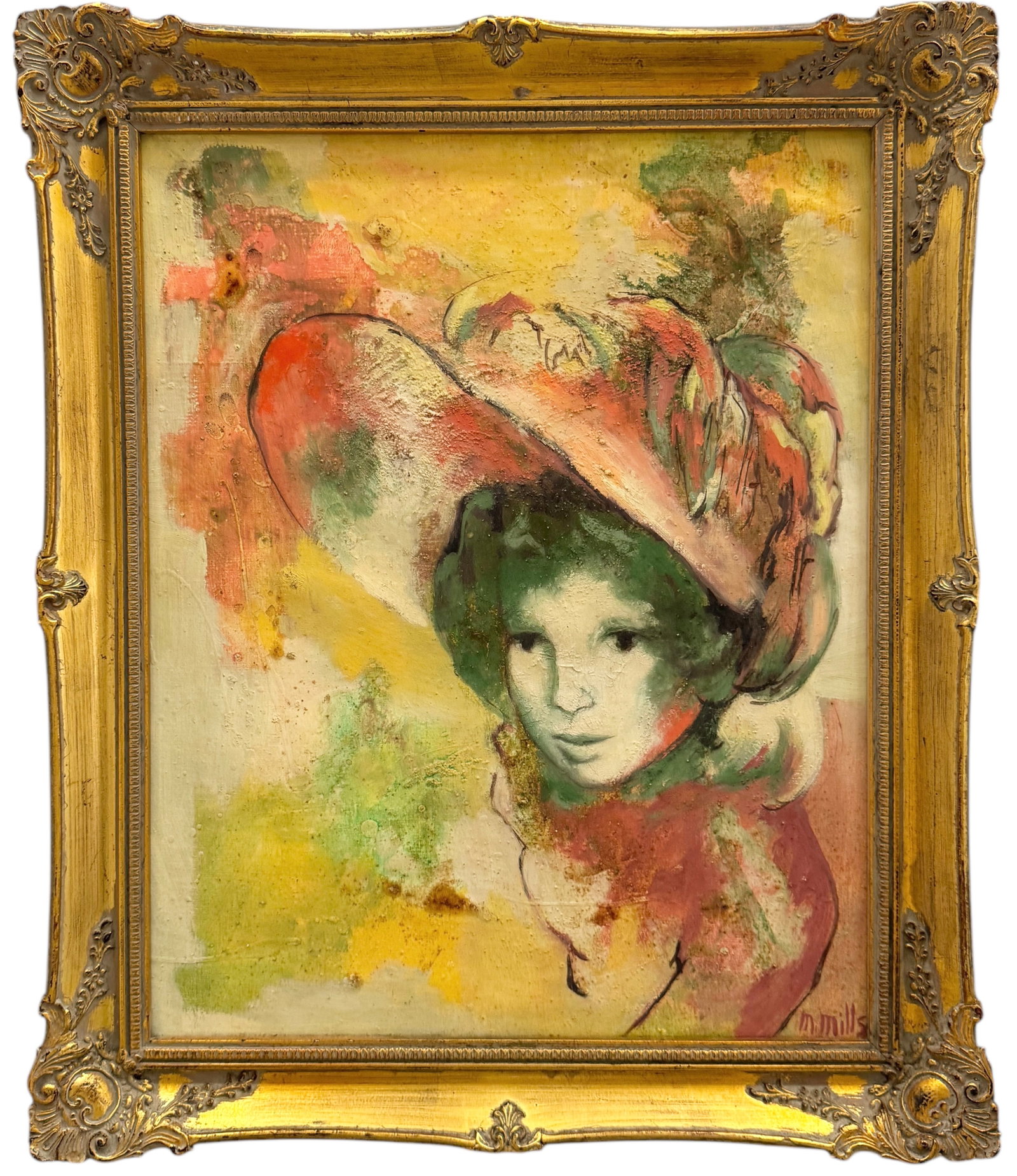 MARGE MILLS (1932-1996, American) Abstract, Florida Artist: Oil on canvas 20 x 16 in, 23 x 19 in (framed)