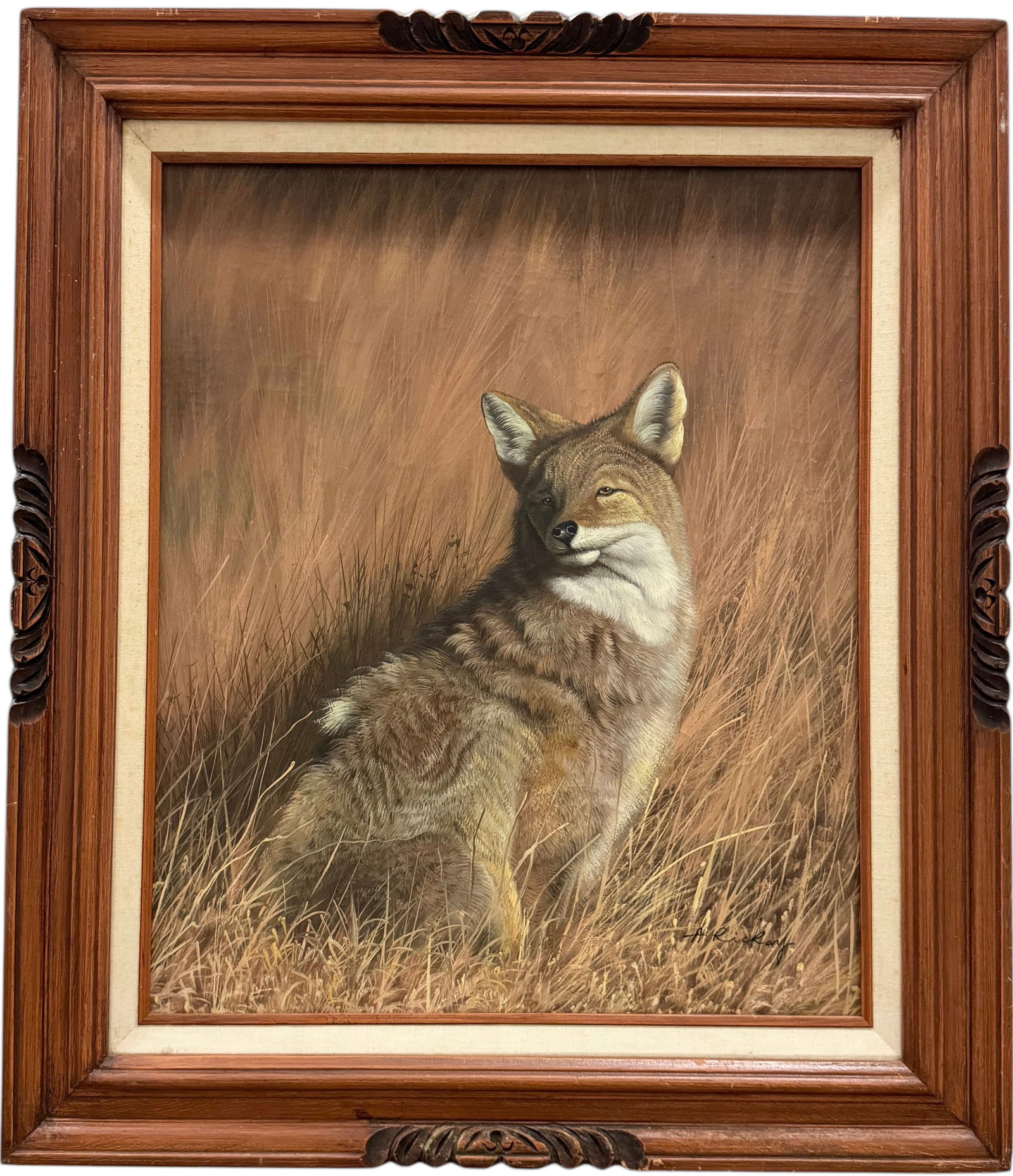 Nicely Framed Painting Of A Fox In A Landscape, Signed: Oil on canvas 24 x 20 in