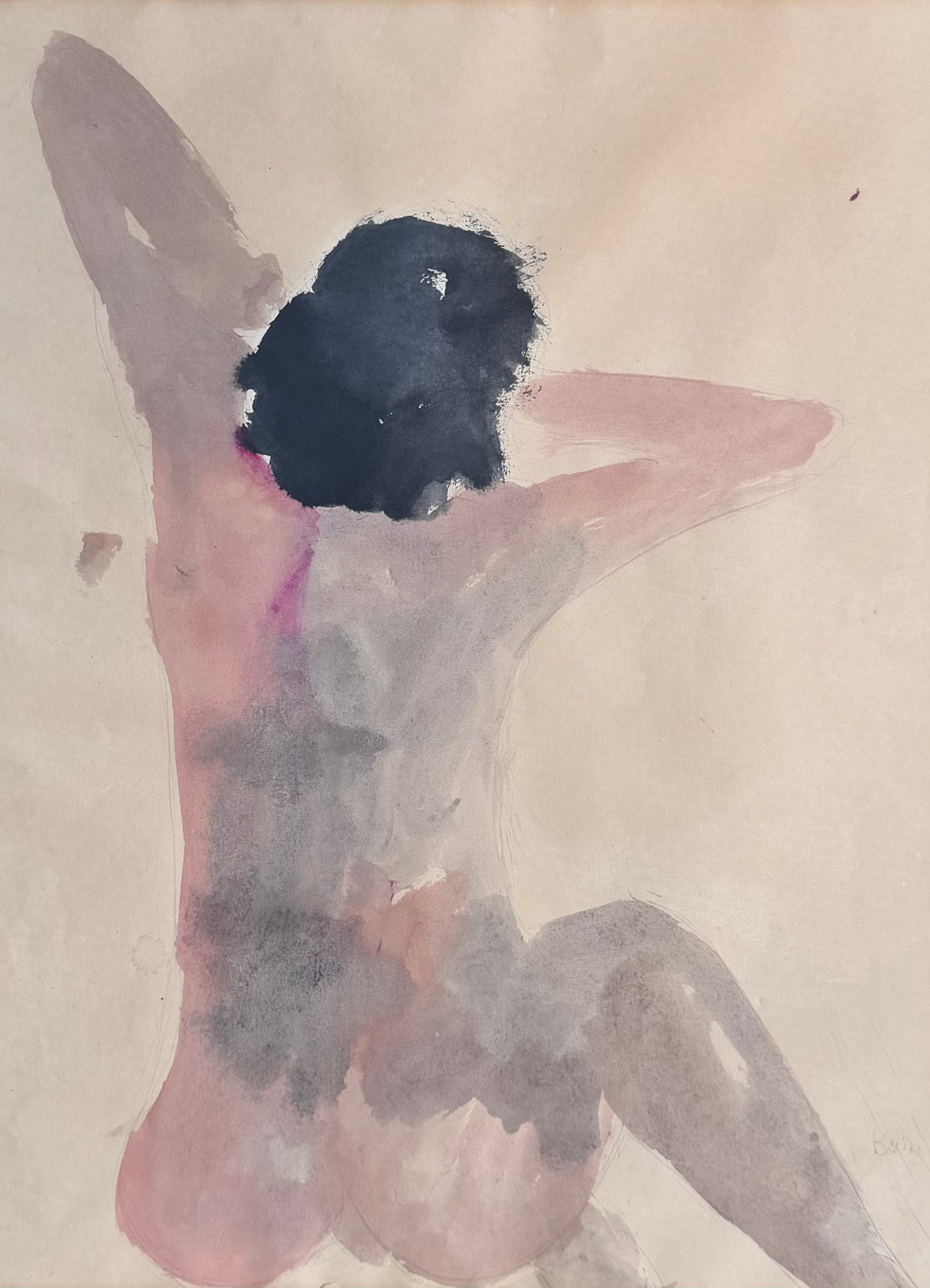 Vintage Modernist Nude Watercolor Illegibly Signed: 30 x 20 in