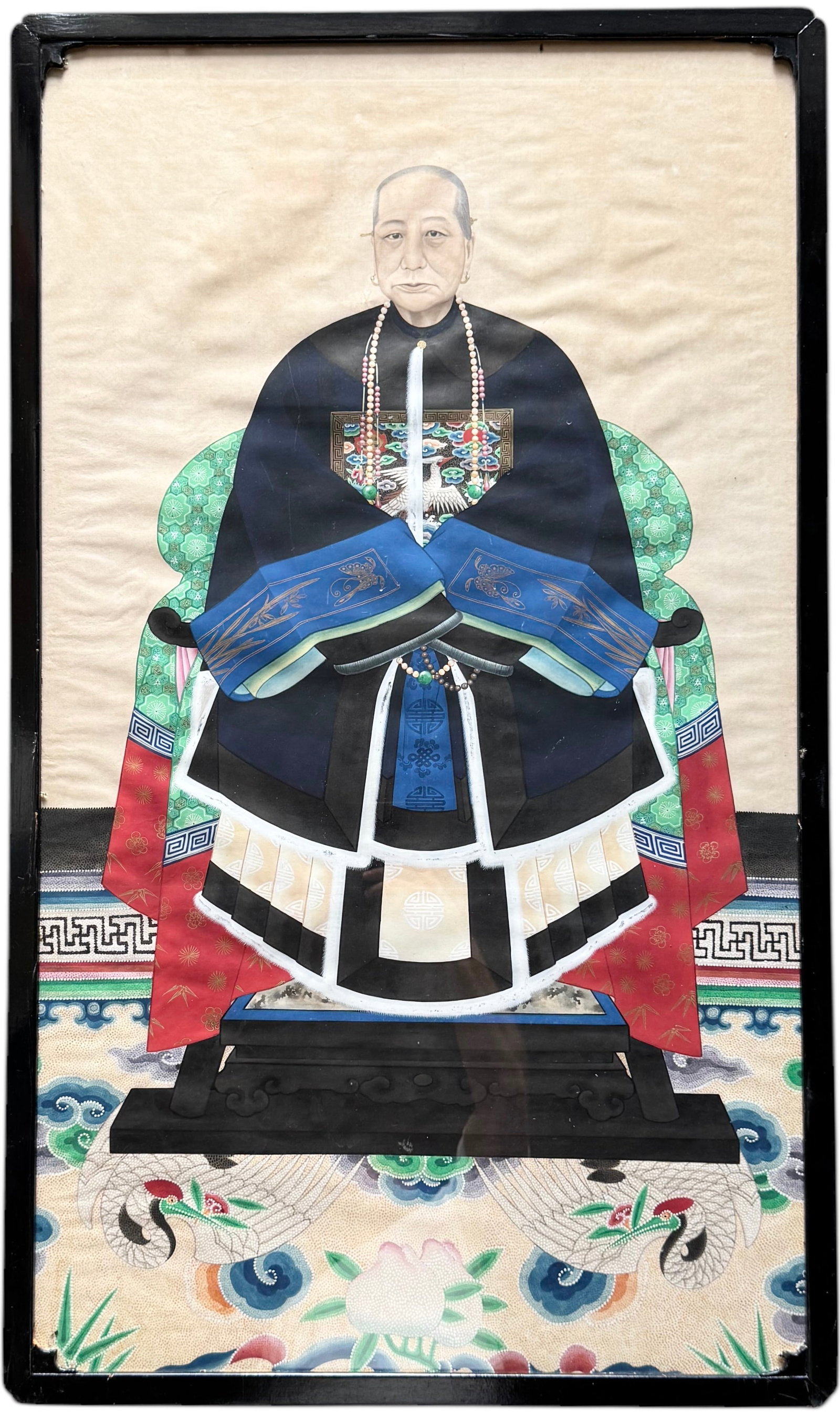 Antique Chinese Ancestral Painting On Silk: 41.5 x 24.5 in
