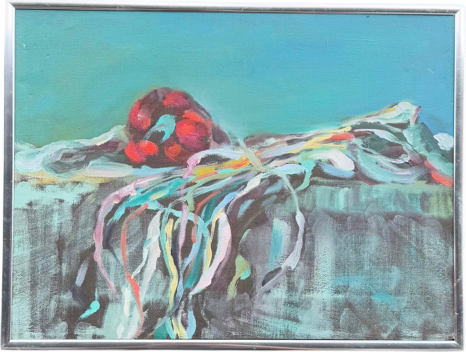 Vintage American School Still Life Unsigned: Oil on canvas 12 x 16 in