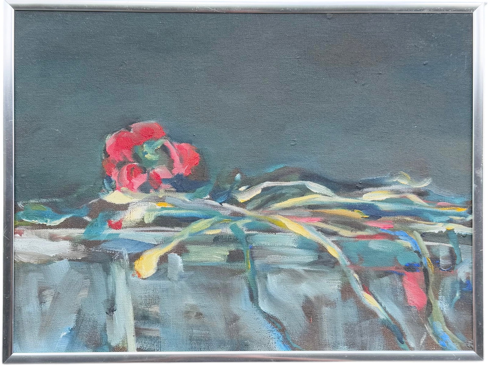 Vintage American School Still Life Unsigned: Oil on canvas 12 x 16 in