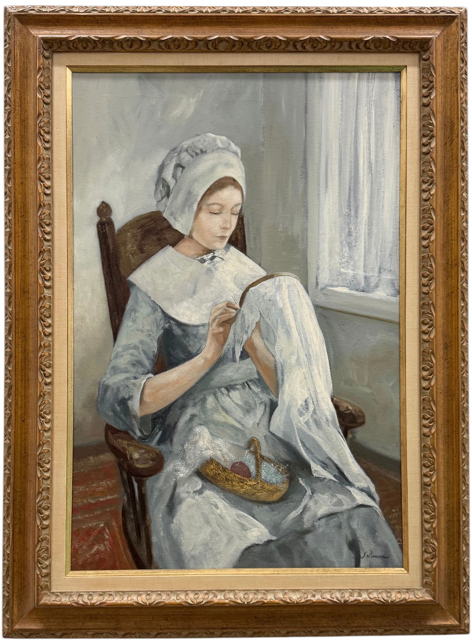 SCOTT DUNCAN (20th c, American) Portrait Of A Woman Knitting (1 of 4)