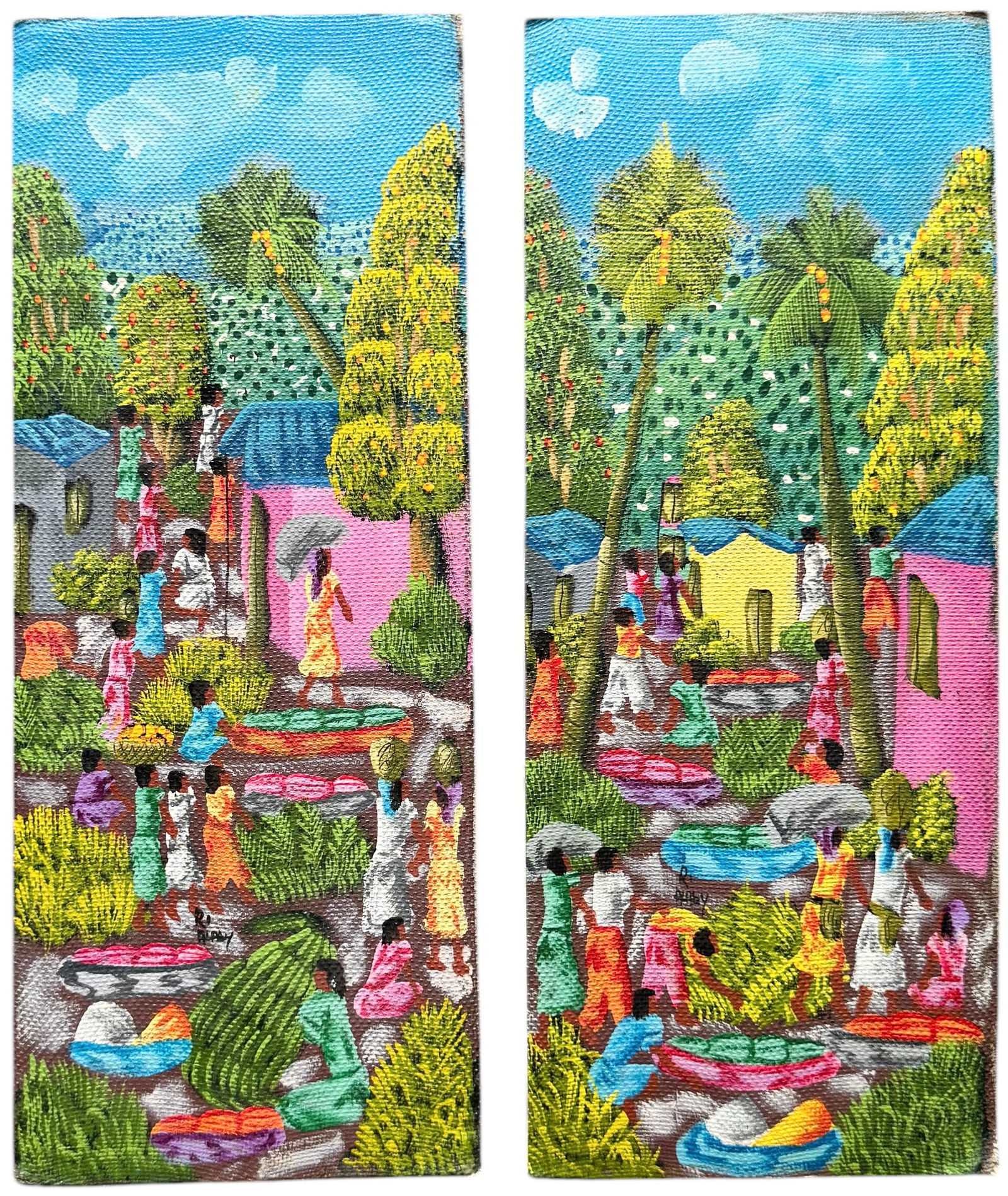 ALABY, Pair Of Haitian Village Scene Oil On Masonite (1 of 1)