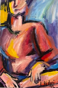 Vintage 1990's American Modernist Signed Figural Portrait Oil On Canvas