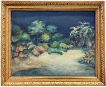 Nicely Framed Vintage Modernist Cuban School Landscape Signed Lower Right