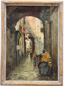 GUSTAVO PISANI (1877-1948, Italian) Naples, Italy Street Scene, Beautiful Frame