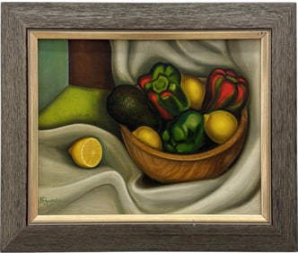 Nicely Framed Vintage Cubist Still Life Of Fruit Signed