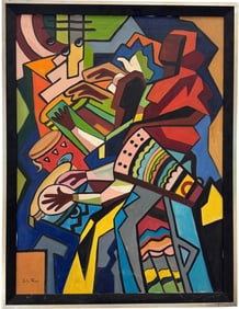 GABY RIVA Mid-Century Cuban School Colorful Cubist Oil On Canvas Woman Artist