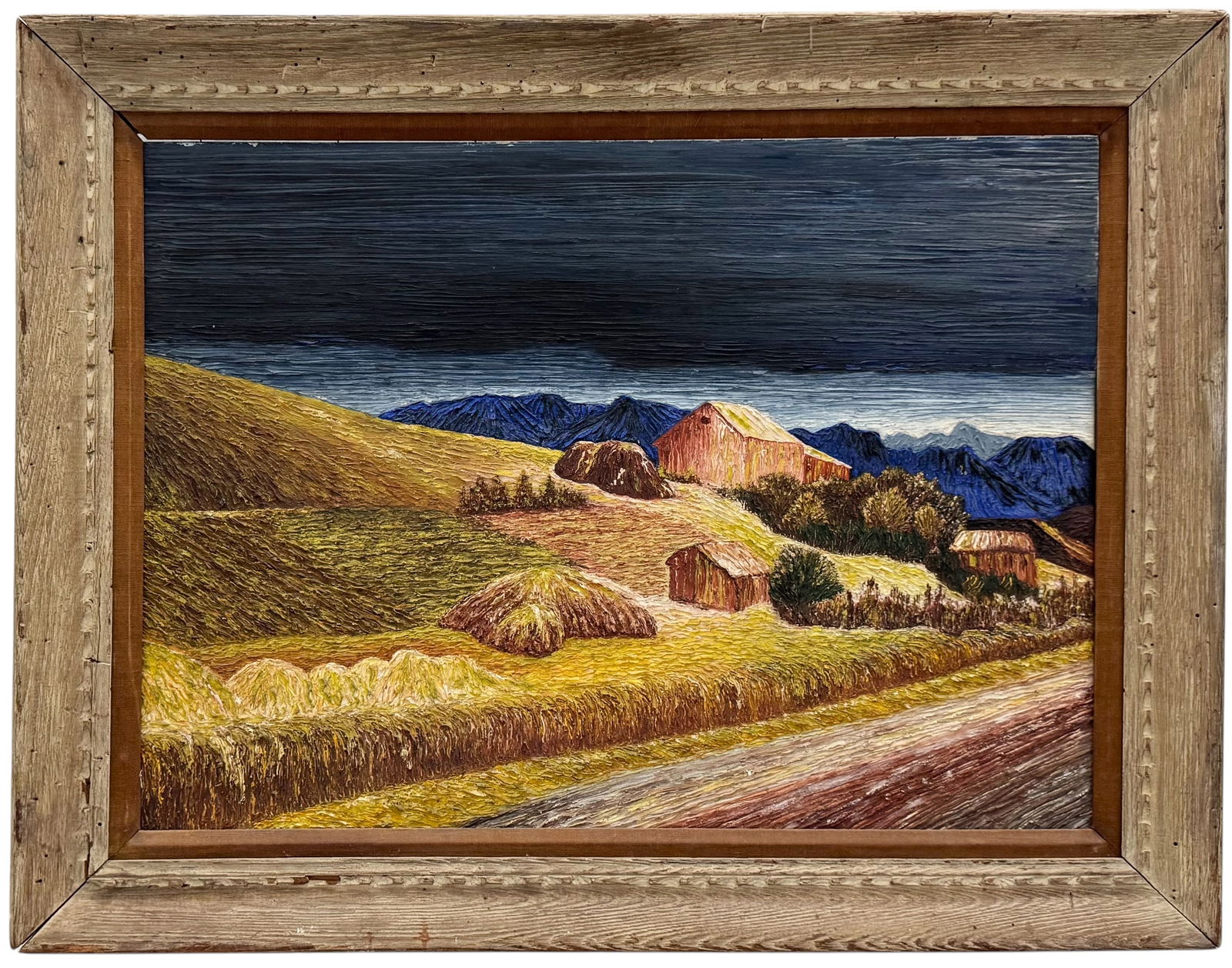 American School Regionalist Western Mountain Landscape Heavy Impasto Oil (1 of 3)