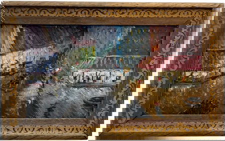 French School Modernist Paris Scene At Night Signed Illegibly