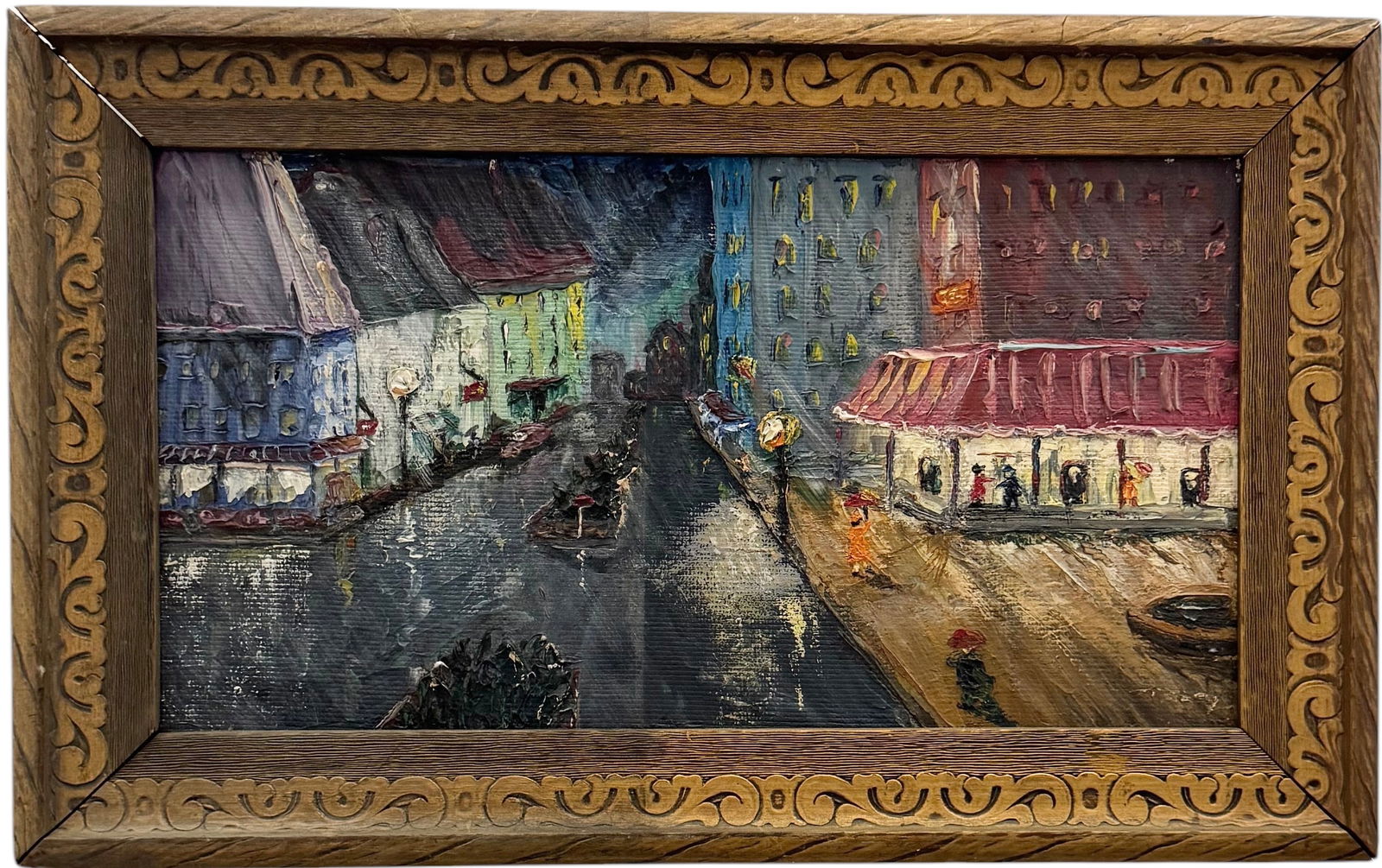French School Modernist Paris Scene At Night Signed Illegibly (1 of 4)