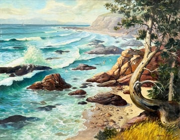 CHARLES DYE (1906-1972, American Illustrator) California Coastal Landscape
