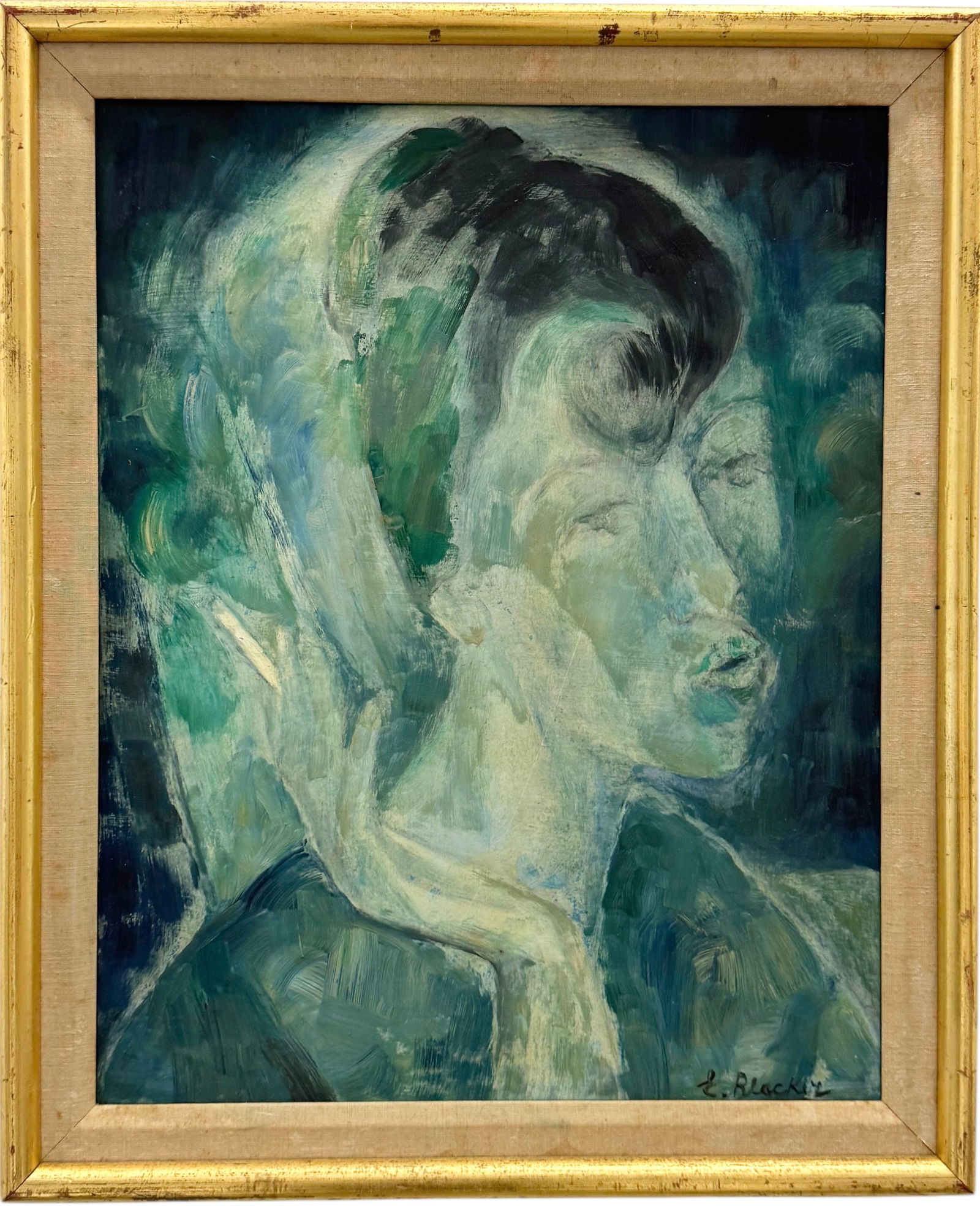 Mid-Century American School Modernist Portrait Of A Woman, Signed (1 of 3)