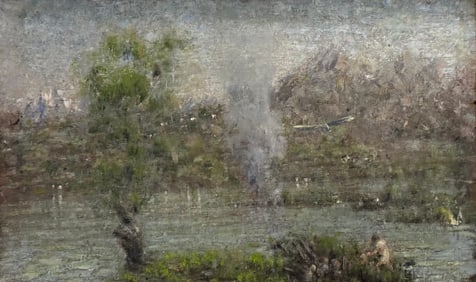 Large European School Impressionist Landscape Oil On Wood Panel, Unsigned