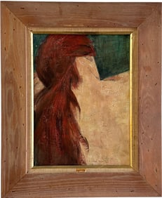 Vintage American School Modernist Portrait Of A Red Headed Woman, Signed