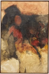 Vintage Figural Abstract Painting Signed Illegibly & Stamped Verso