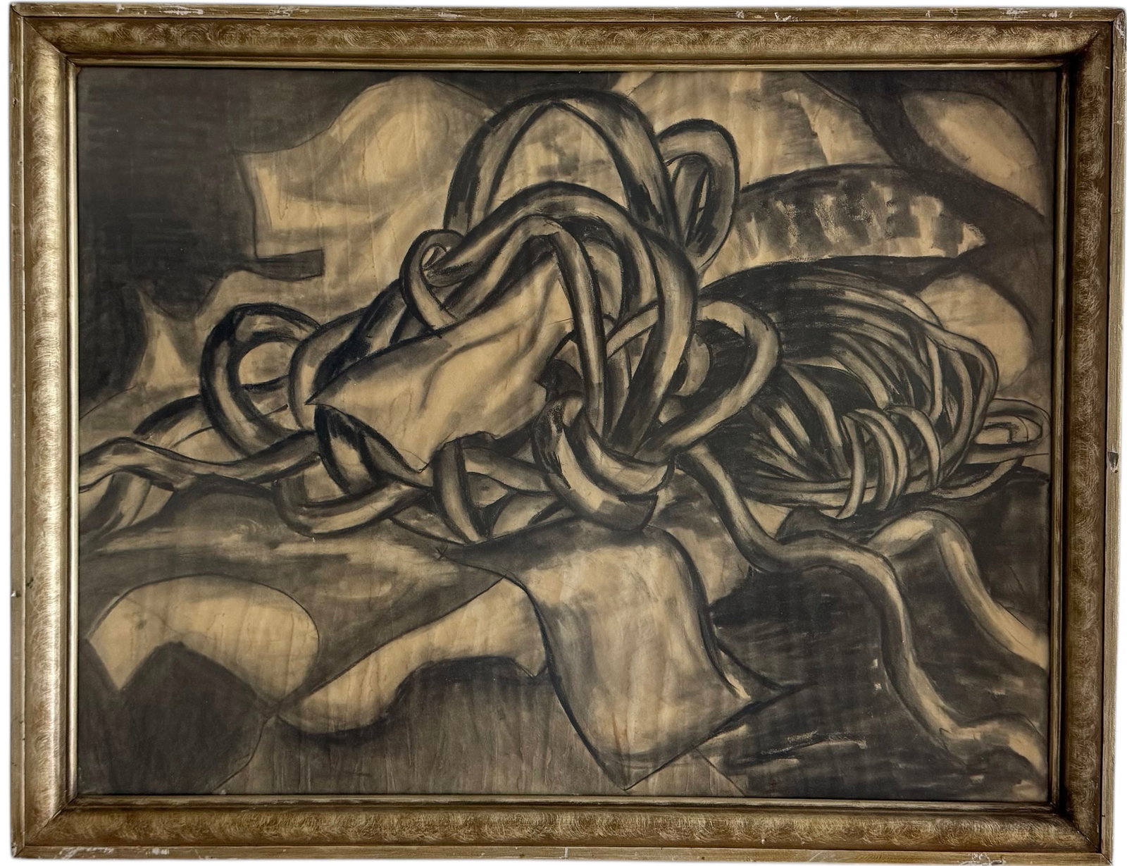 Vintage Mid-Century Black & White Abstract Monogrammed LB: Mixed media on paper 27 x 21 in