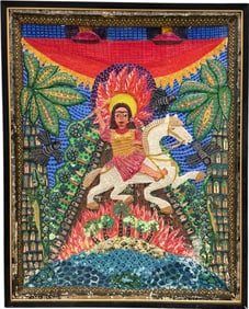 Vintage Russian School Colorful Folk Art Painting