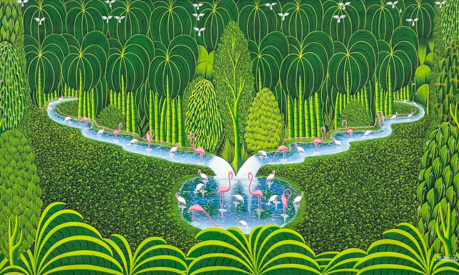 HENRI ROBERT BRESIL (1952-1999, Haitian) Large Jungle Landscape 49.5" x 30.5": Oil on canvas 49.5 x 30 .5 in