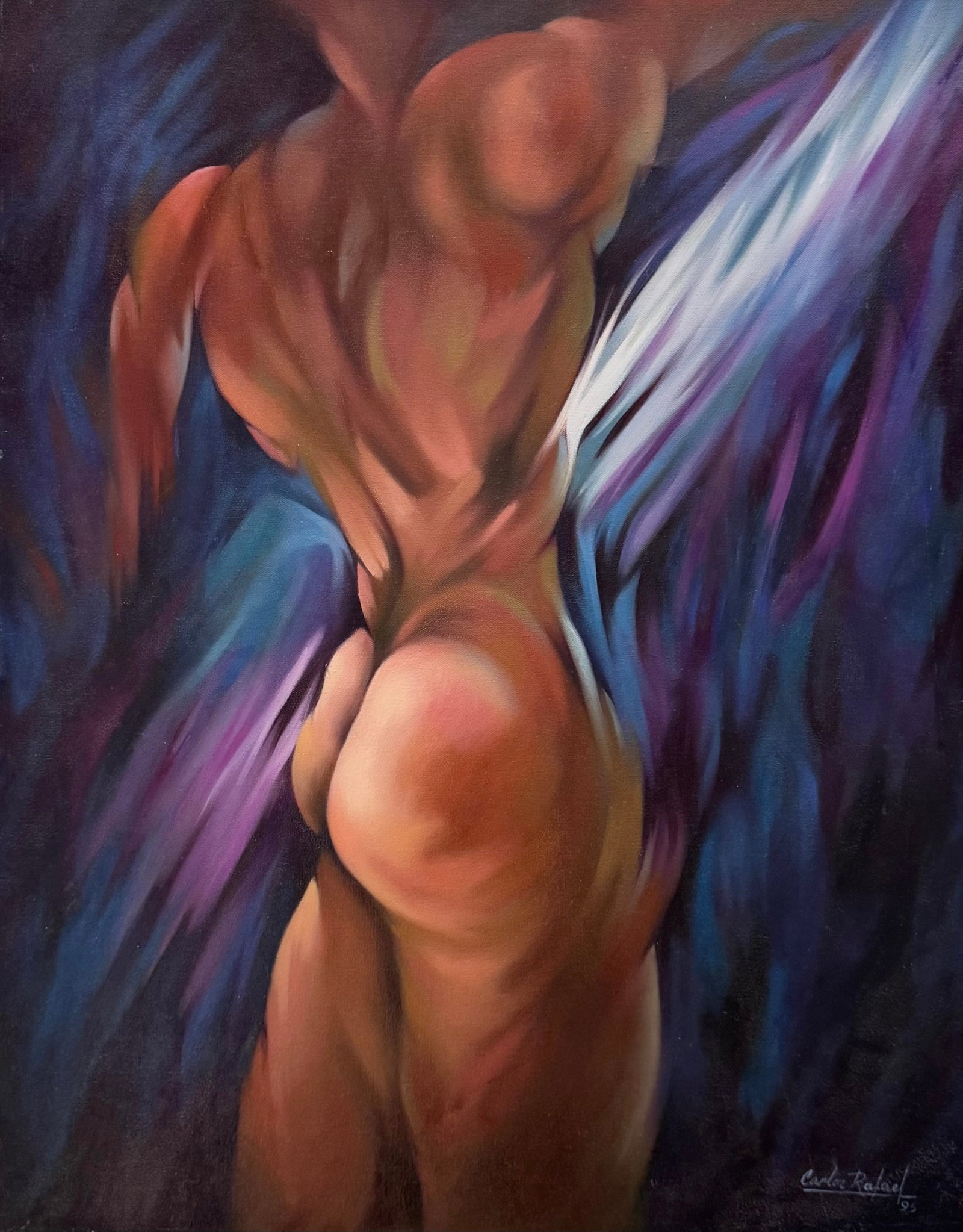 CARLOS RAFAEL (20th c, Cuban) Male Nude Figural Abstract: Acrylic on canvas 30 x 24 in