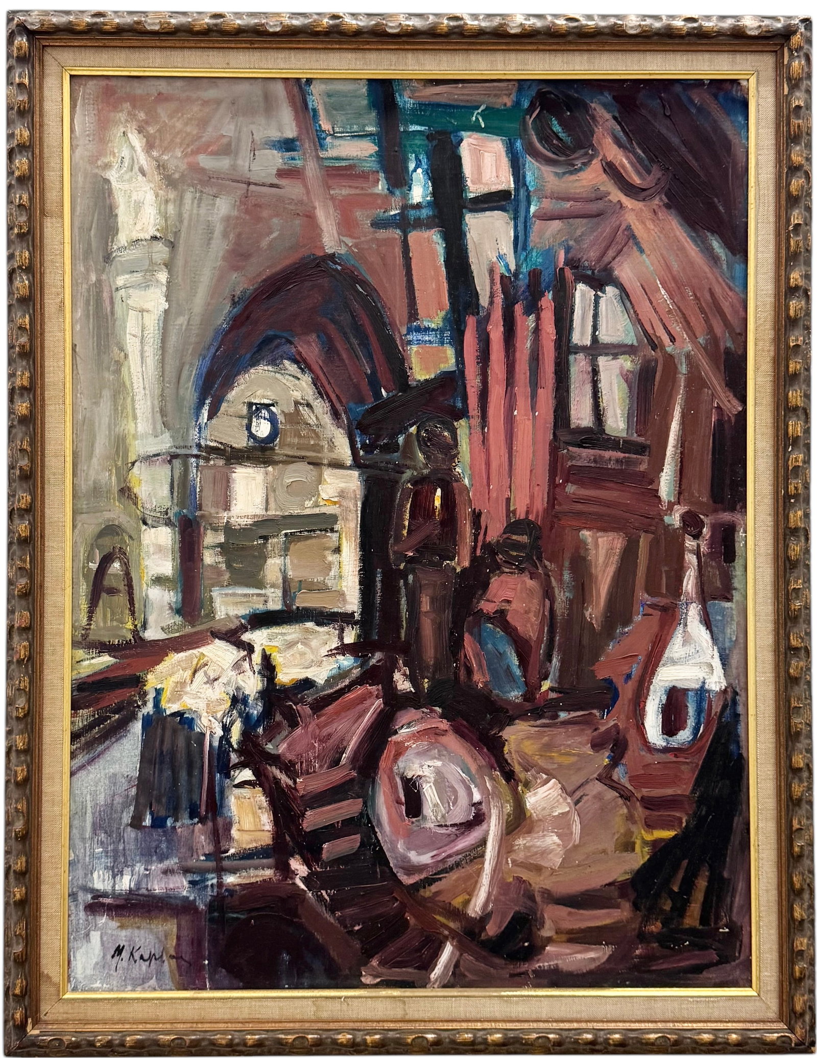 MALVINA KAPLAN (1913-1987, Israeli) Street Scene Nicely Framed Oil On Masonite: Oil on masonite 36 x 28 in (framed)