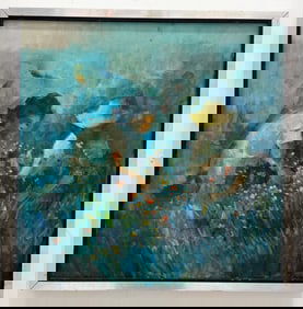 Vintage Vietnamese School Modernist Flower Pickers, Signed Artist Unknown