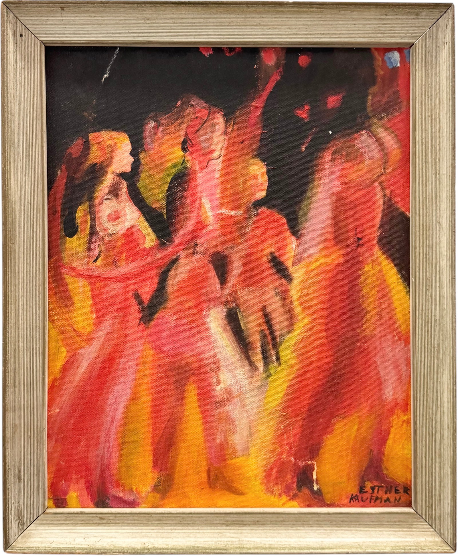 ESTHER KAUFMAN American School Modernist Dancers: Oil on board 17 x 14 in