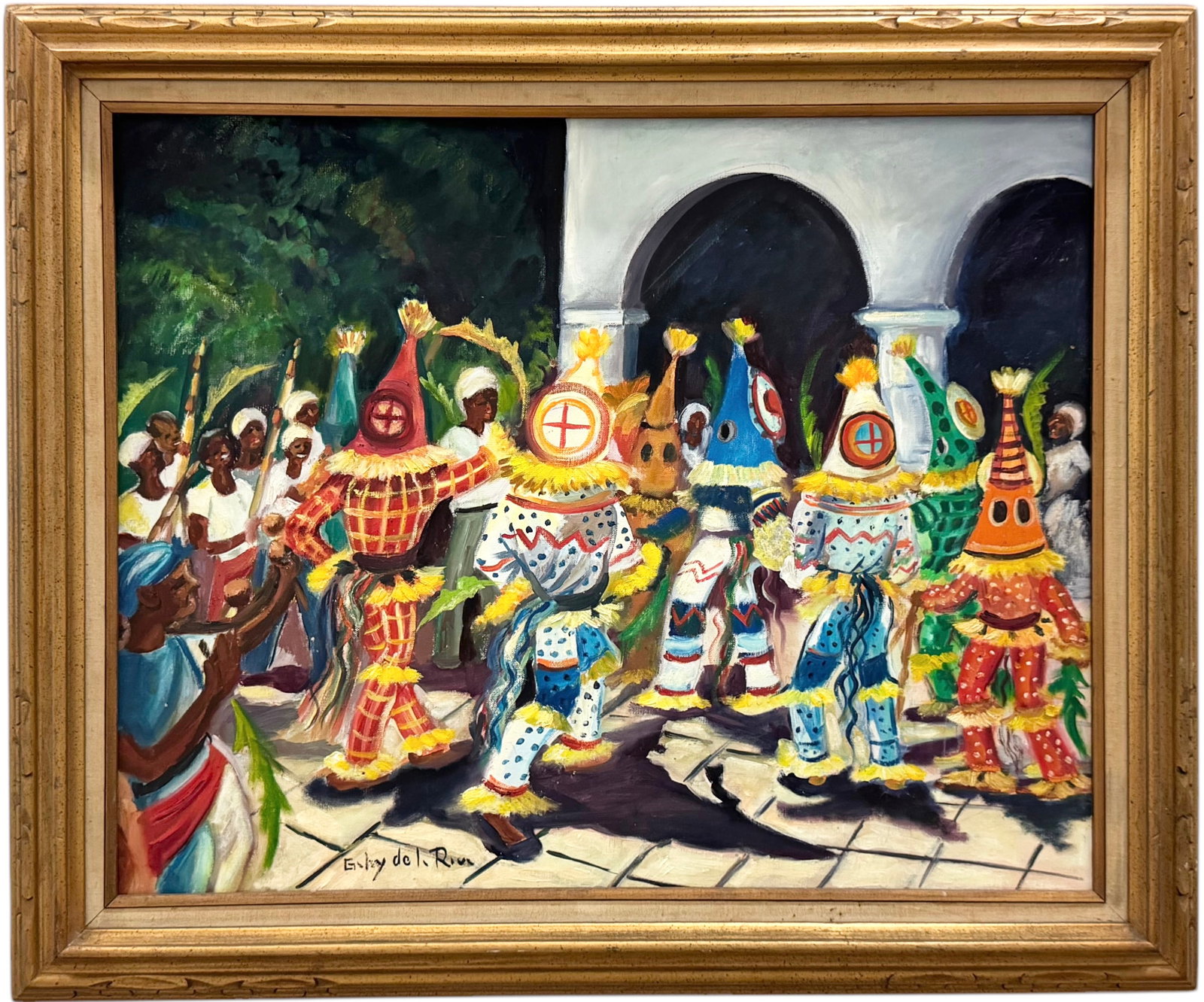 GABY DE LA RIVA (20th c, Cuban) Carnival, Dancing Music: Oil on canvas 30 x 24 in