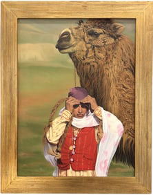 VIDA TAYARI (20th c, Iran) Hyperrealist Oil Orientalist Woman With Camel