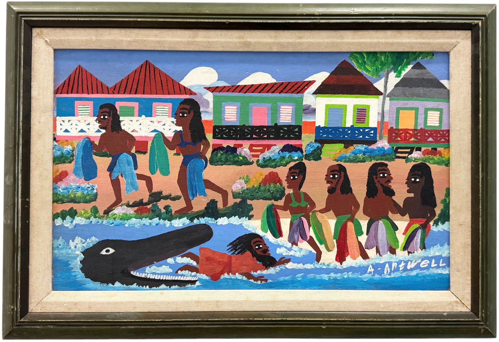 ALBERT ARTWELL (20th c, Jamaican) Village Scene With Alligator (1 of 4)